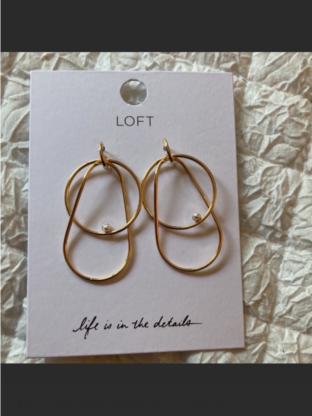 LOFT Gold Interlinked Double Loop Drop Earrings with Pearl Accent